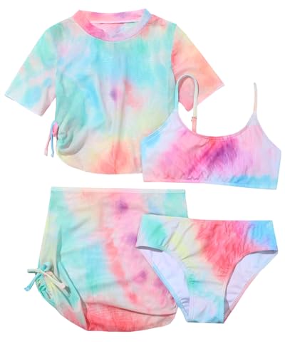WYTbaby Mädchen Badeanzug 4-Teilig Bikini Mädchen Hawaiian Strand Badeset Schwimmanzug für Kinder 8-9 Jahre von WYTbaby