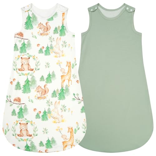 WYTbaby Schlafsack Baby Ganzjahres Ärmellos Schlafsack 1 Tog-100% Baumwolle-Seitlich ReißVerschluss Und Druckknöpfe-2er Pack Babyschlafsack für Mädchen Jungen（Helles Grün, 60cm von WYTbaby