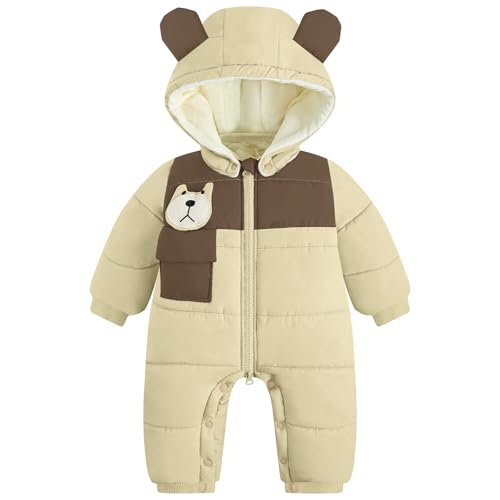 WYTbaby Schneeanzug Baby Overall Winter Dickes Warm Strampler Winddicht Winteranzug Mit Kapuze für Baby Junge Mädchen 12-18 Monate von WYTbaby