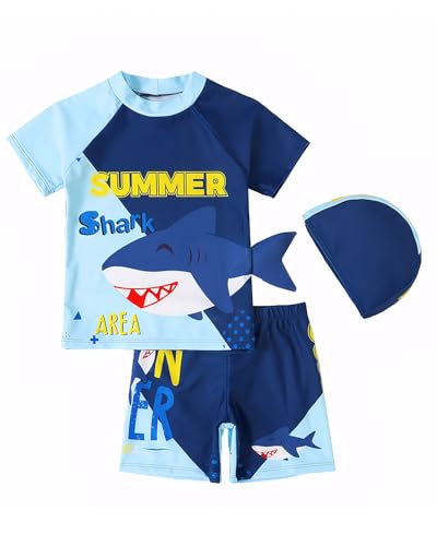 WYTbaby Uv Kleidung Kinder Zweiteiliger Kurzarm Uv Badebekleidung Junge Dinosaurs Shark Badeanzug Junge für 8-9 Jahre von WYTbaby