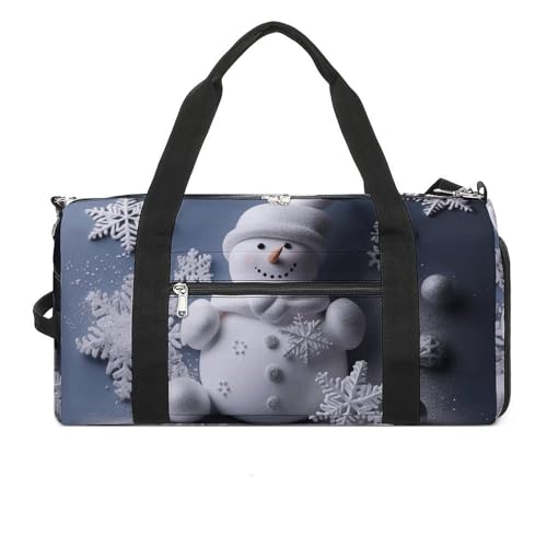 Reisetasche, Sporttasche, Motiv: Schneemann, Sterne und Schneeflocken, für Damen und Herren, Turnbeutel, Turnbeutel mit Schuhfach, Schneemann, Sterne und Schneeflocken, Einheitsgröße, Schneemann, von WYUSPGK