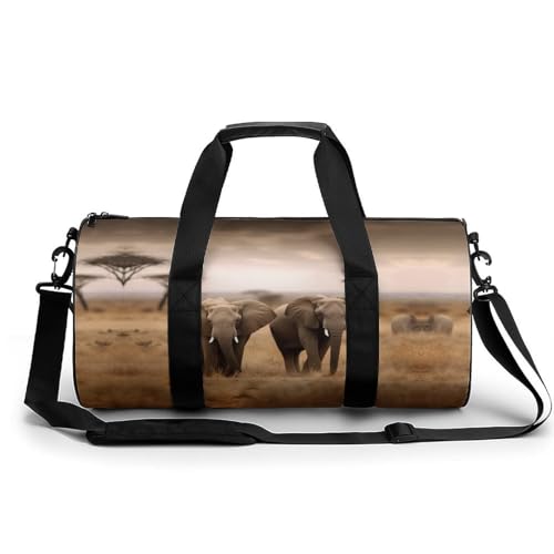 Reisetasche, Sporttasche, Motiv: Wildtiere, Elefanten, für Damen und Herren, Turnbeutel, Turnbeutel mit Schuhfach, wilde Tiere, Elefanten, 45 cm/22,9 cm/22,9 cm/22,9 cm, Wilde Tiere, Elefanten, von WYUSPGK