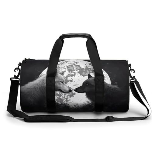 Reisetasche, Sporttasche, Motiv: Wölfe unter dem Mond, Wildtierdruck, Sporttasche, Turnbeutel mit Schuhfach, Wölfe lieben unter dem Mond, wilde Tiere, 45 cm/22,9 cm/22,9 cm/22,9 cm, Wölfe lieben unter Reisetasche, Sporttasche, Motiv: Wölfe unter dem Mond, Wildtierdruck, Sporttasche, Turnbeutel mit Schuhfach, Wölfe lieben unter dem Mond, wilde Tiere, 45 cm/22,9 cm/22,9 cm/22,9 cm, Wölfe lieben unter von WYUSPGK