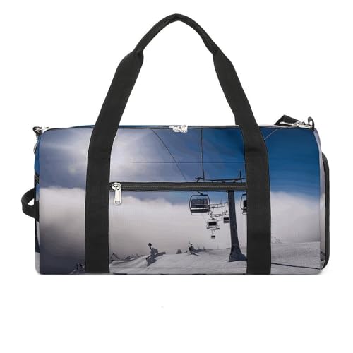 Reisetasche, Sporttasche, Skilift bei Sonnenschein, bedruckt, für Damen und Herren, Turnbeutel, Turnbeutel mit Schuhfach, Skilift bei Sonnenschein, Einheitsgröße, Skilift bei Sonnenschein, von WYUSPGK