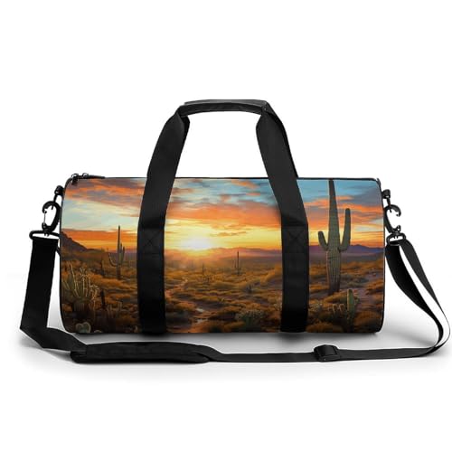 Reisetasche mit Saguaros bei Sonnenuntergang bedruckt, für Damen und Herren, Turnbeutel, Turnbeutel mit Schuhfach, Saguaros bei Sonnenuntergang, 45 cm/22,9 cm/22,9 cm/22,9 cm/22,9 cm, Saguaros at von WYUSPGK