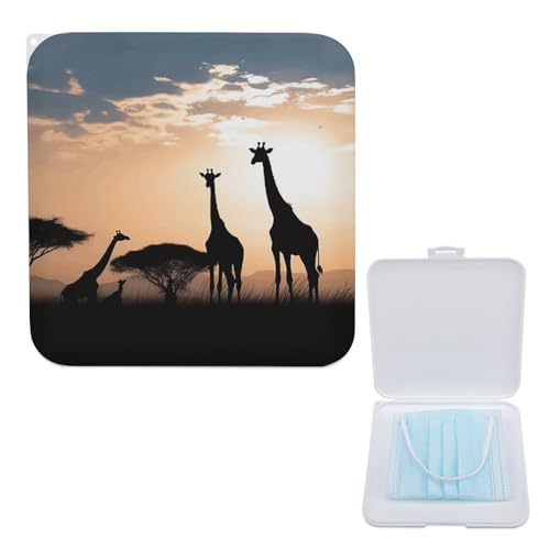 Stilvolle Masken-Aufbewahrungsbox, Silhouette von Giraffen, auf Gras, tragbar, leicht, PP-Maskenetui, wiederverwendbare Maskenbox, modische Maskenaufbewahrungsbox, Aufbewahrungsbox für Masken, Stilvolle Masken-Aufbewahrungsbox, Silhouette von Giraffen, auf Gras, tragbar, leicht, PP-Maskenetui, wiederverwendbare Maskenbox, modische Maskenaufbewahrungsbox, Aufbewahrungsbox für Masken, von WYUSPGK