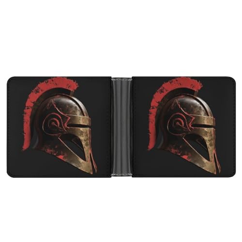 WYUSPGK Herren-Geldbörse, Ledergeldbörse, Spartan-Kriegerhelm-Druck, geeignet für den täglichen Gebrauch, XB0608021, Spartan-Kriegerhelm, Einheitsgröße, modern, Spartan Warrior Helm, Einheitsgröße, von WYUSPGK