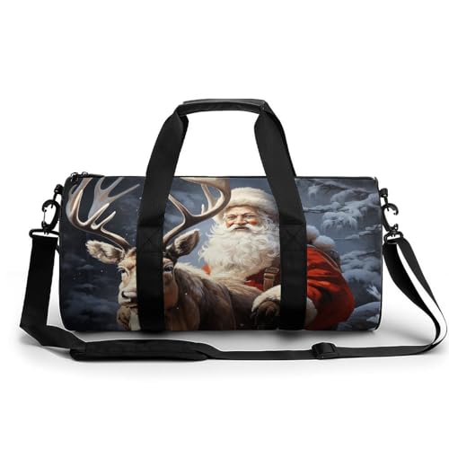 WYUSPGK Reisetasche, Sporttasche, Motiv: Weihnachtsmann und Hirsch, Elch, für Damen und Herren, Turnbeutel, Turnbeutel mit Schuhfach, 45 cm/22,9 cm/22,9 cm/22,9 cm, Weihnachtsmann und Hirsch, Elch, 45 von WYUSPGK