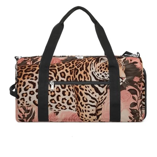 WYUSPGK Reisetasche, Sporttasche, gestreift, Leopardenmuster, für Damen und Herren, Turnbeutel, Turnbeutel mit Schuhfach, gestreiftes Leopard, Einheitsgröße, gestreiftes Leopard, Einheitsgröße von WYUSPGK