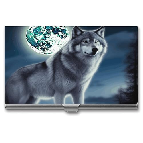 WYUSPGK Visitenkartenetui aus Metall, Motiv: Wolf unter dem Mond, Visitenkartenhalter für Männer und Frauen, XB0608021, Wolf unter Mond, Einheitsgröße, Wolf Under Moon, Einheitsgröße WYUSPGK Visitenkartenetui aus Metall, Motiv: Wolf unter dem Mond, Visitenkartenhalter für Männer und Frauen, XB0608021, Wolf unter Mond, Einheitsgröße, Wolf Under Moon, Einheitsgröße von WYUSPGK