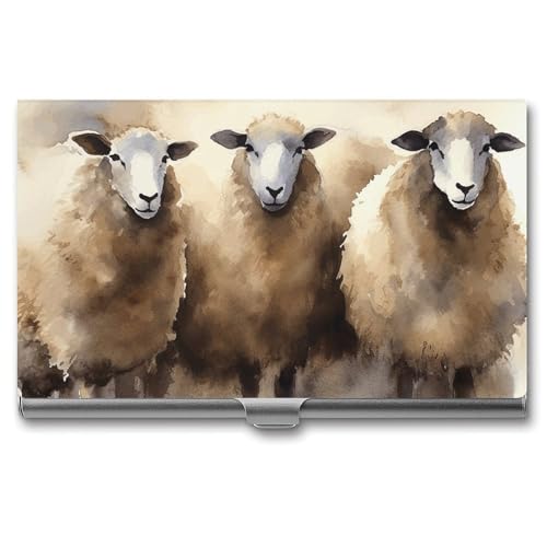 WYUSPGK Visitenkartenetui aus Metall, Schafe, Aquarelldruck, Visitenkartenhalter, Etui für Männer und Frauen, Schafe, Aquarell, Einheitsgröße, Schaf-Aquarell, Einheitsgröße von WYUSPGK