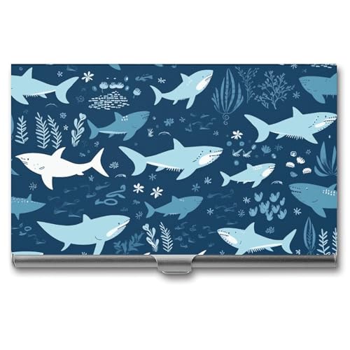 WYUSPGK Visitenkartenetui aus Metall, Sharksm-Druck, Visitenkartenhalter, Etui für Männer und Frauen, XB0608021, Sharksm, Einheitsgröße, Sharksm, Einheitsgröße von WYUSPGK