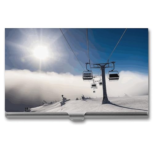 WYUSPGK Visitenkartenetui aus Metall, Skilift bei Sonnenschein, Visitenkartenhalter, Tasche für Herren und Damen, Skilift bei Sonnenschein, Einheitsgröße, Skilift bei Sonnenschein, Einheitsgröße von WYUSPGK