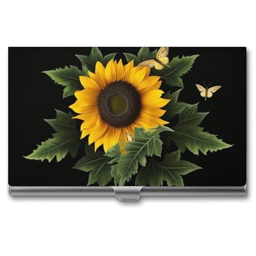 WYUSPGK Visitenkartenetui aus Metall, Unkraut mit Sonnenblumen-Druck, Visitenkartenhalter, Etui für Männer und Frauen, XB0608021, Unkraut mit Sonnenblume, Einheitsgröße, Unkraut mit Sonnenblume, von WYUSPGK