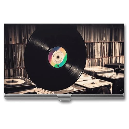 WYUSPGK Visitenkartenetui aus Metall, Vinyl-Schallplatten-Druck, Visitenkartenhalter, Etui für Männer und Frauen, XB0608021, Vinyl-Schallplatten, Einheitsgröße, Schallplatten, Einheitsgröße von WYUSPGK