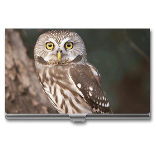 WYUSPGK Visitenkartenetui aus Metall, Wildtiere, Eulen-Druck, Visitenkartenhalter, Etui für Männer und Frauen, Wildtiere, Eule, Einheitsgröße, Wildtier-Eulen, Einheitsgröße von WYUSPGK