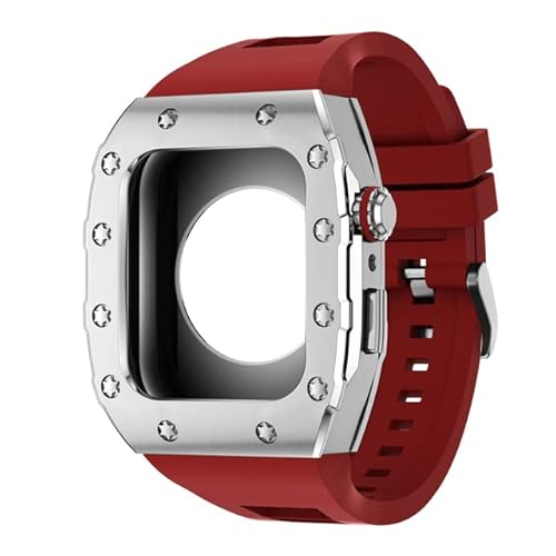 Gummigurt+Metallhülle kompatibel mit Apple Watch Band 44mm 45 mm Modifikation Kit Armband Mit Apple Watch Serie 8 7 Se 6 5 4 DIY Modified kompatibel von WYUYIW