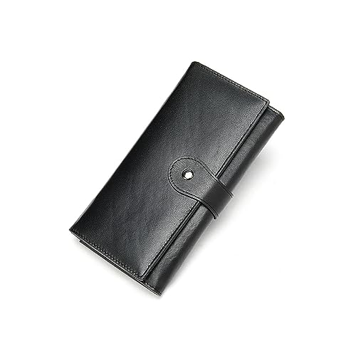 WYUYIWH Damen Geldbörse Echtes Leder RFID Blocking Große Kapazität Damen Reise Geldbörse Clutch Lange Brieftasche (Grün), Schwarz, Schwarz von WYUYIWH