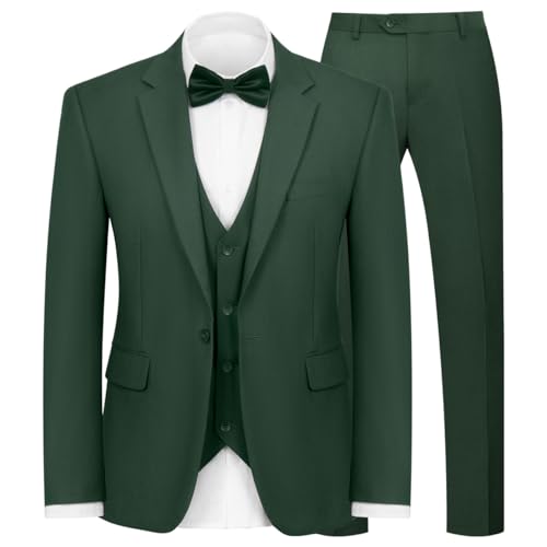 WYWK 3-teiliger Herrenanzug für Herren, schmale Passform, Ein-Knopf-Blazer, Jacke, Weste, Hose, Set, Bankett, Abschlussball, Hochzeit, Business Party, Dunkelgrün, M WYWK 3-teiliger Herrenanzug für Herren, schmale Passform, Ein-Knopf-Blazer, Jacke, Weste, Hose, Set, Bankett, Abschlussball, Hochzeit, Business Party, Dunkelgrün, M von WYWK