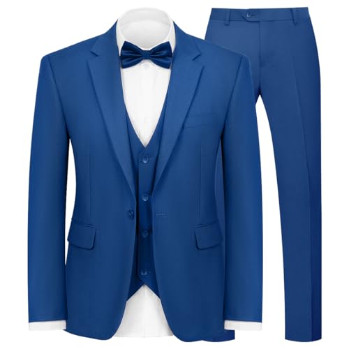 WYWK 3-teiliger Herrenanzug für Herren, schmale Passform, EIN-Knopf-Blazer, Jacke, Weste, Hose, Set, Bankett, Abschlussball, Hochzeit, Business Party, Königsblau, S WYWK 3-teiliger Herrenanzug für Herren, schmale Passform, EIN-Knopf-Blazer, Jacke, Weste, Hose, Set, Bankett, Abschlussball, Hochzeit, Business Party, Königsblau, S von WYWK