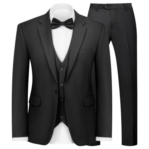 WYWK 3-teiliger Herrenanzug für Herren, schmale Passform, Ein-Knopf-Blazer, Jacke, Weste, Hose, Set, Bankett, Abschlussball, Hochzeit, Business Party, Schwarz, XX-Small von WYWK