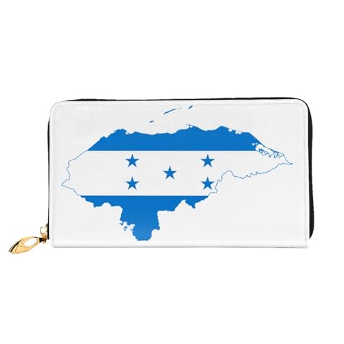 Hawaiian Beach mit Palmen Print Deluxe Leder lange Clutch Geldbörse - Volldruck, doppelseitig, langlebig mit überlegener Speicherkapazität, Honduras Flagge, Einheitsgröße von WYYDPPLK