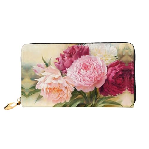 WYYDPPLK Art Libellen-Print Deluxe Leder lange Clutch Geldbörse - Volldruck, doppelseitig, langlebig mit überlegener Speicherkapazität, Pfingstrosenblüten, Einheitsgröße von WYYDPPLK