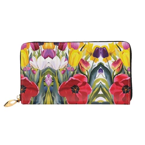 WYYDPPLK Art Libellen-Print Deluxe Leder lange Clutch Geldbörse - Volldruck, doppelseitig, langlebig mit überlegener Speicherkapazität, Tulpengarten, Einheitsgröße von WYYDPPLK