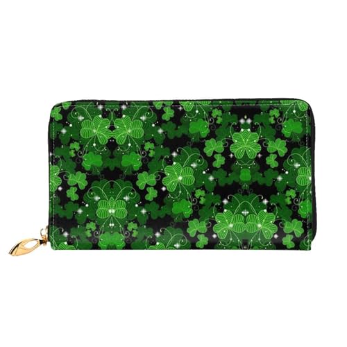 WYYDPPLK Beach White Clouds Print Deluxe Leather Long Clutch Wallet - Full-Print, Double-Sided, Durable with Superior Storage Capacity, St. Patricks Day Blätter, Einheitsgröße von WYYDPPLK