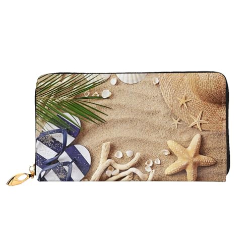 WYYDPPLK Beautiful Hores Print Deluxe Leather Long Clutch Wallet - Full-Print, Double-Sided, Durable with Superior Storage Capacity, Sandstrand Palme, Einheitsgröße von WYYDPPLK