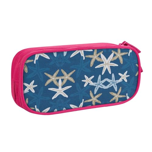 WYYDPPLK Blauer Hintergrund Seestern Stifteetui mit Volldruck Design - Strapazierfähiges Oxford Tuch Federmäppchen für Schule, Büro & Reisen - Multi Pocket Aufbewahrungstasche für Stifte, Make-up von WYYDPPLK