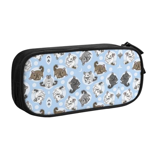 WYYDPPLK Blaues Federmäppchen mit Chinchillas und Mond mit Volldruck-Design, strapazierfähiges Oxford-Tuch, Federmäppchen für Schule, Büro & Reisen, Multi Pocket Aufbewahrungstasche für Stifte von WYYDPPLK