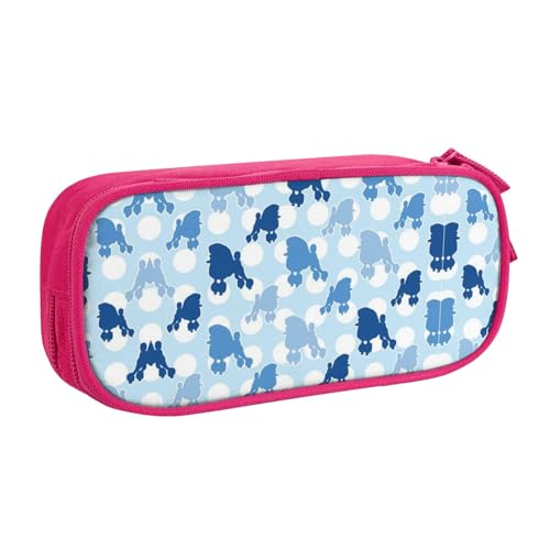 WYYDPPLK Blue Poodle Polka Dot Federmäppchen mit Volldruck Design - Strapazierfähiges Oxford-Tuch Federmäppchen für Schule, Büro & Reisen - Multi Pocket Aufbewahrungstasche für Stifte, Make-up von WYYDPPLK