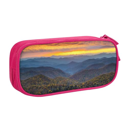WYYDPPLK Blue Ridge Parkway Mountains Pencase with Full-Print Design - Durable Oxford Cloth Pencil Case for School, Office & Travel - Multi Pocket Storage Bag for Pens, Makeup & Accessories, rose von WYYDPPLK