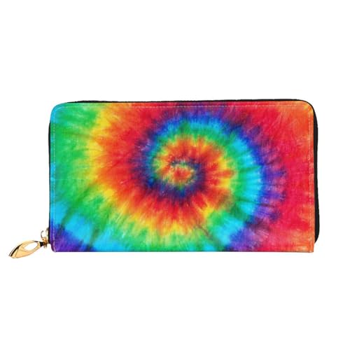 WYYDPPLK Braune Luxus-Leder-Clutch-Geldbörse mit Faultier-Druck, lang, durchgehend, doppelseitig, langlebig mit überlegener Speicherkapazität, Batik-Regenbogen, Einheitsgröße von WYYDPPLK