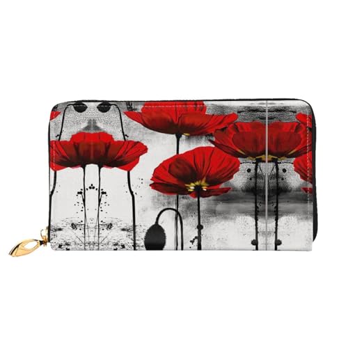 WYYDPPLK Cattle Farm Sanctuary Print Deluxe Leder Lange Clutch Geldbörse - Volldruck, doppelseitig, langlebig mit überlegener Speicherkapazität, Schöne Mohnblumen-Tinte., Einheitsgröße von WYYDPPLK