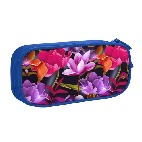 WYYDPPLK Federmäppchen mit Blumenblättern, violett, rote Blume, mit Volldruck-Design, strapazierfähiges Oxford-Tuch, Federmäppchen für Schule, Büro und Reisen, Aufbewahrungstasche mit mehreren Fächern von WYYDPPLK