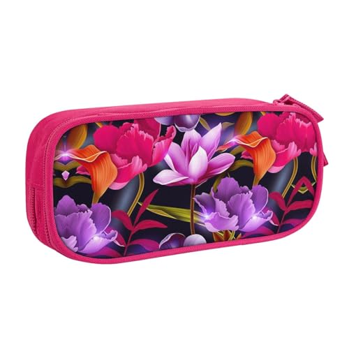 WYYDPPLK Federmäppchen mit Blumenblättern, violett, rote Blume, mit Volldruck-Design, strapazierfähiges Oxford-Tuch, Federmäppchen für Schule, Büro und Reisen, Aufbewahrungstasche mit mehreren Fächern von WYYDPPLK