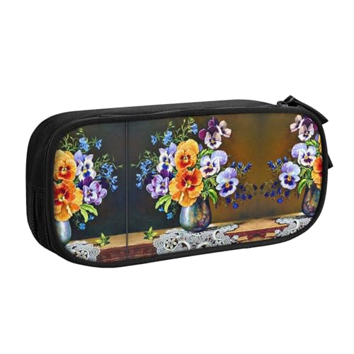 WYYDPPLK Federmäppchen mit Blumenmotiv und Diamantmalerei, Volldruck-Design, strapazierfähiges Oxford-Tuch, Federmäppchen für Schule, Büro und Reisen, Aufbewahrungstasche mit mehreren Taschen für von WYYDPPLK