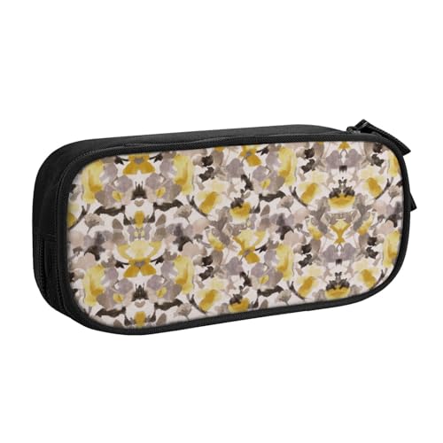 WYYDPPLK Federmäppchen mit Blumenmuster, strapazierfähig, Oxford-Stoff, für Schule, Büro und Reisen, Aufbewahrungstasche mit mehreren Fächern für Stifte, Make-up und Zubehör, Gelb / Grau, Schwarz von WYYDPPLK