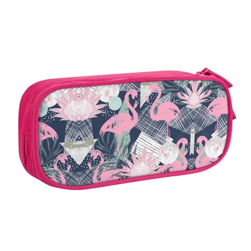 WYYDPPLK Federmäppchen mit Flamingo- und Blätter-Design, strapazierfähiges Oxford-Tuch, Federmäppchen für Schule, Büro und Reisen, Aufbewahrungstasche mit mehreren Fächern für Stifte, Make-up und von WYYDPPLK