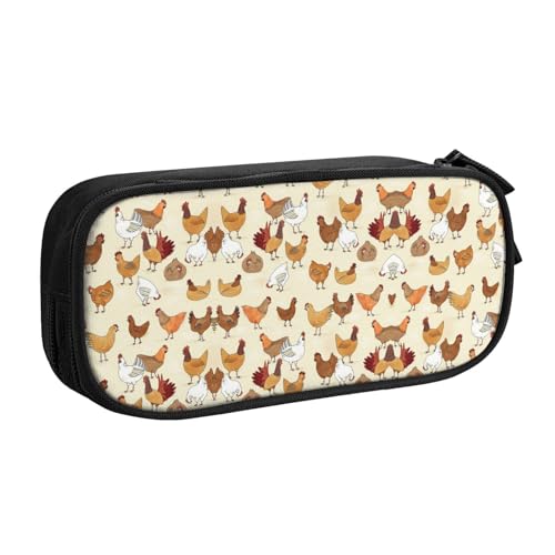 WYYDPPLK Federmäppchen mit Hühnermuster, Volldruck-Design, strapazierfähiges Oxford-Tuch, Federmäppchen für Schule, Büro und Reisen, Aufbewahrungstasche mit mehreren Fächern für Stifte, Make-up und von WYYDPPLK