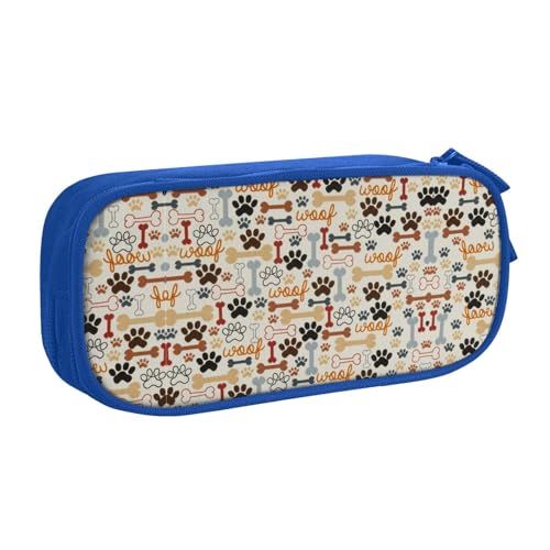 WYYDPPLK Federmäppchen mit Hundeknochen und Krallendruck, mit Volldruck-Design, strapazierfähiges Oxford-Tuch, Federmäppchen für Schule, Büro und Reisen, Aufbewahrungstasche mit mehreren Taschen für von WYYDPPLK