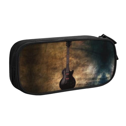 WYYDPPLK Federmäppchen mit Musikgitarre mit Volldruck-Design, strapazierfähiges Oxford-Tuch, Federmäppchen für Schule, Büro und Reisen, Aufbewahrungstasche mit mehreren Fächern für Stifte, Make-up und von WYYDPPLK