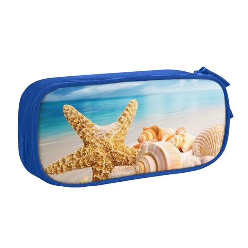 WYYDPPLK Federmäppchen mit Seestern im Volldruck-Design, strapazierfähiges Oxford-Tuch, Federmäppchen für Schule, Büro und Reisen, Aufbewahrungstasche mit mehreren Fächern für Stifte, Make-up und von WYYDPPLK