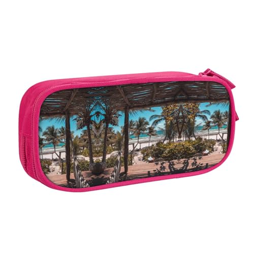 WYYDPPLK Federmäppchen mit Strandpalmen und Volldruck-Design, strapazierfähiges Oxford-Tuch, Federmäppchen für Schule, Büro und Reisen, Aufbewahrungstasche mit mehreren Fächern für Stifte, Make-up und von WYYDPPLK