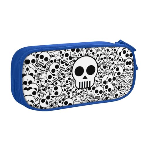 WYYDPPLK Federmäppchen mit Totenköpfen in Schwarz und Weiß, mit Volldruck-Design, strapazierfähiges Oxford-Tuch, Federmäppchen für Schule, Büro und Reisen, Aufbewahrungstasche mit mehreren Fächern für von WYYDPPLK
