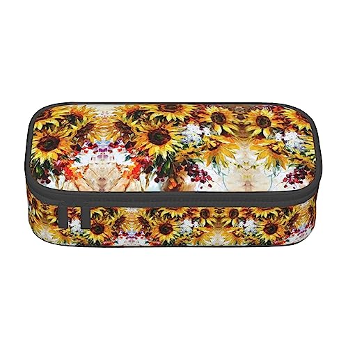 WYYDPPLK Federmäppchen mit Totenkopf-Aufdruck, hohe Kapazität, vielseitig, langlebig und kompakt, Oxford-Gewebe, Schreibwarentasche mit mehreren, Ölgemälde Sonnenblume, Einheitsgröße, Kosmetikkoffer von WYYDPPLK