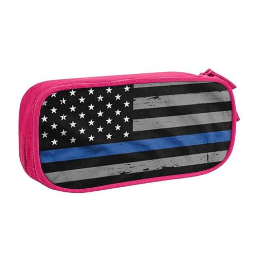 WYYDPPLK Federmäppchen mit amerikanischer dünner blauer Linie, mit Volldruck-Design, strapazierfähiges Oxford-Tuch, Federmäppchen für Schule, Büro und Reisen, Aufbewahrungstasche mit mehreren Fächern von WYYDPPLK