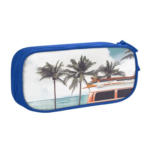 WYYDPPLK Federmäppchen mit buntem Buspalmen-Design, strapazierfähiges Oxford-Stoff-Federmäppchen für Schule, Büro und Reisen, Aufbewahrungstasche mit mehreren Fächern für Stifte, Make-up und Zubehör von WYYDPPLK